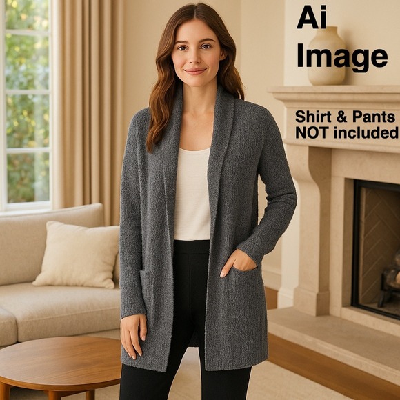 Barefoot Dreams Sweaters - Barefoot Dreams CozyChic Lite Open Front Gray‎ Cardigan Women 3X Soft Minimalist
